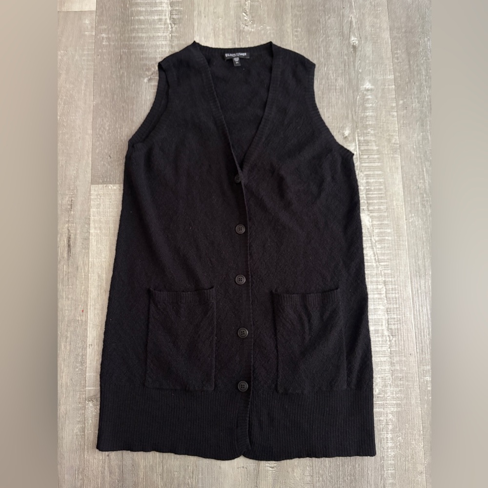 Eileen Fisher 100% wool  Black  V-Neck Knit Vest